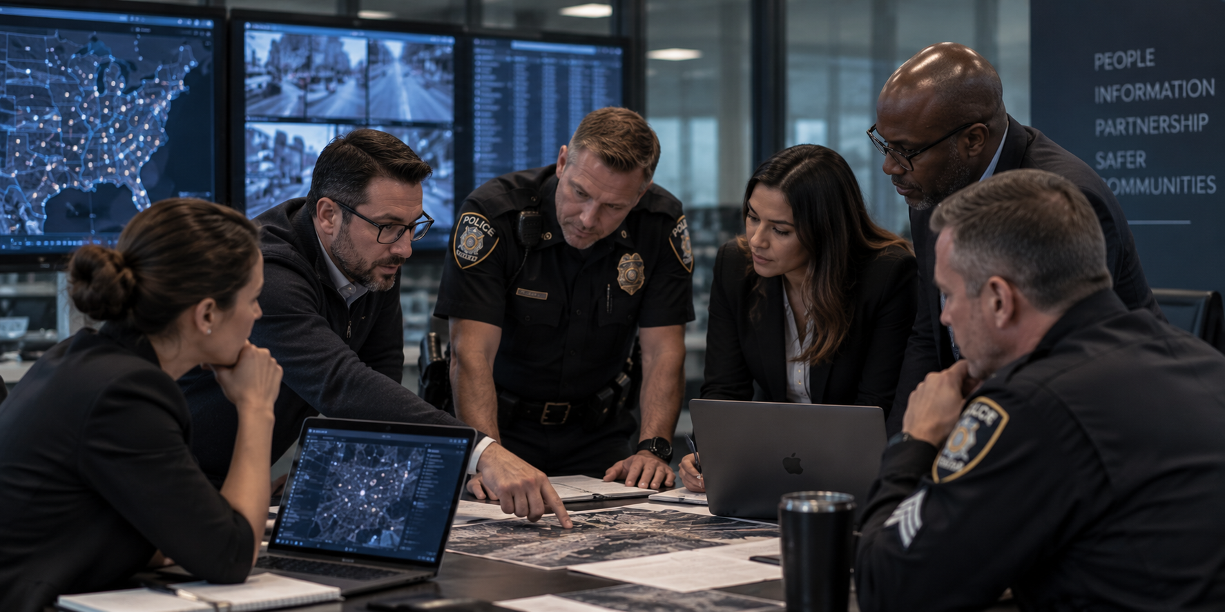 Public safety and technology professionals collaborating on a problem
