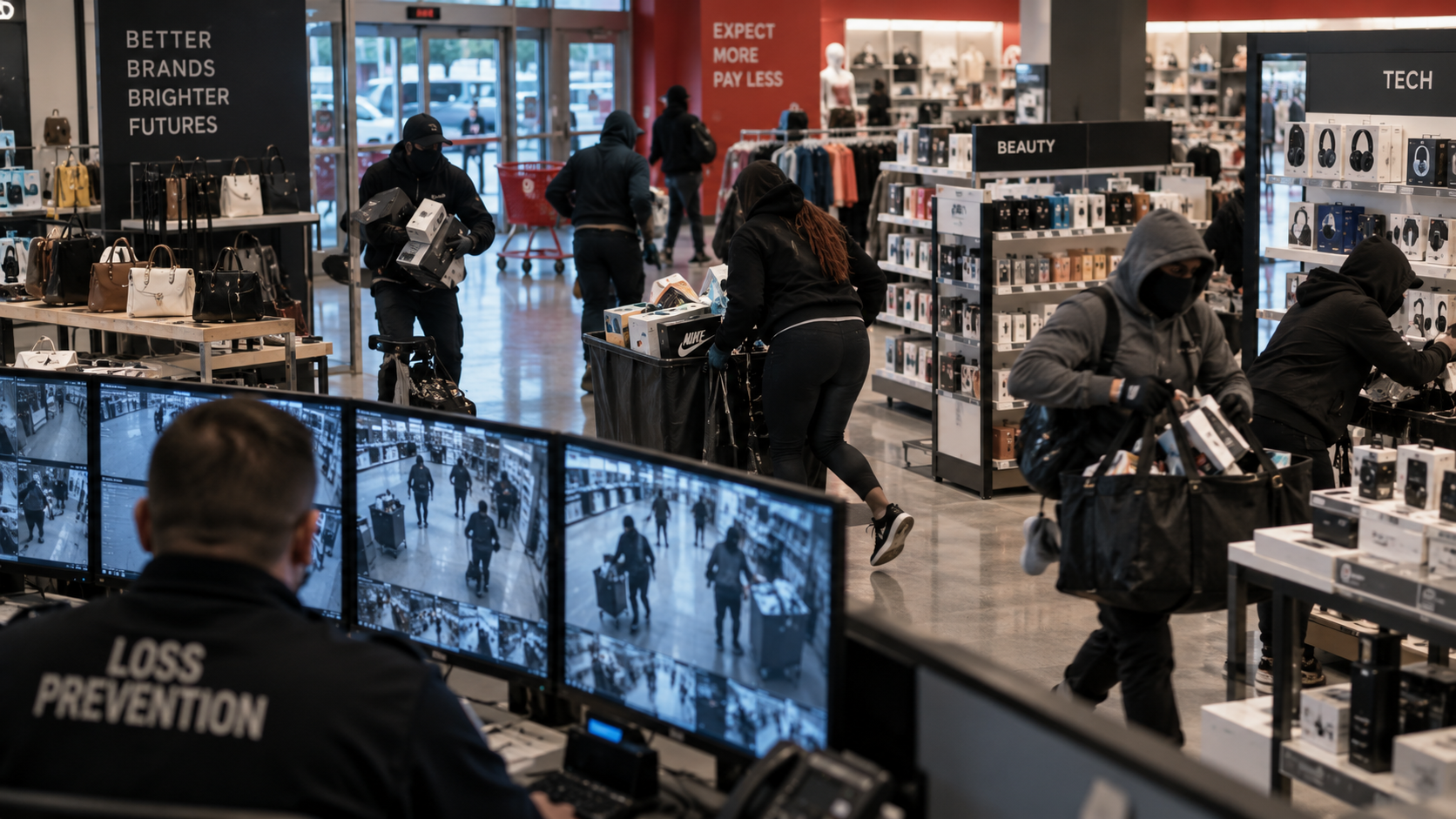 Coordinated retail theft operation observed through store security systems
