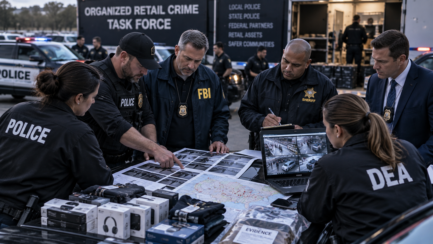 Multi-agency law enforcement task force working an organized retail crime investigation